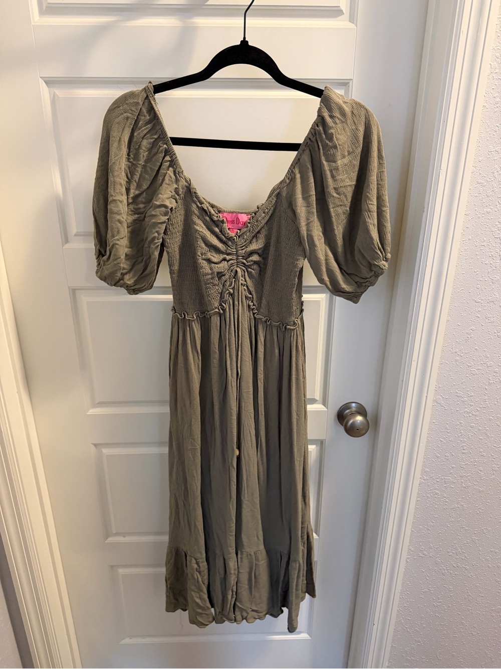 Olive Puff Sleeve Midi Dress